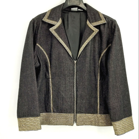 VINTAGE Bleu Bayou Denim Jacket XL Bead, Crystal & Sequin Embellished Peace Sign - Picture 14 of 17